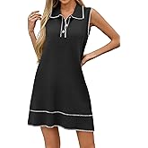 Wenrine Womens Sleeveless Mini Dress Casual Collared V Neck Contrast Stitch Loose Summer Knit Tank Dresses