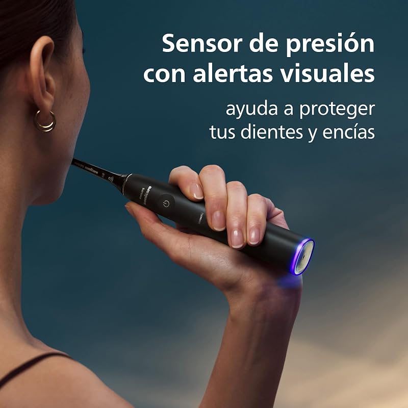Escova de dentes elétrica Sonicare DiamondClean 9900 Prestige, com SenseIQ & App, 5 modos, 3 intensidades, carregador de mala de viagem, preto, modelo HX9992/43, preto, 4 cabeças