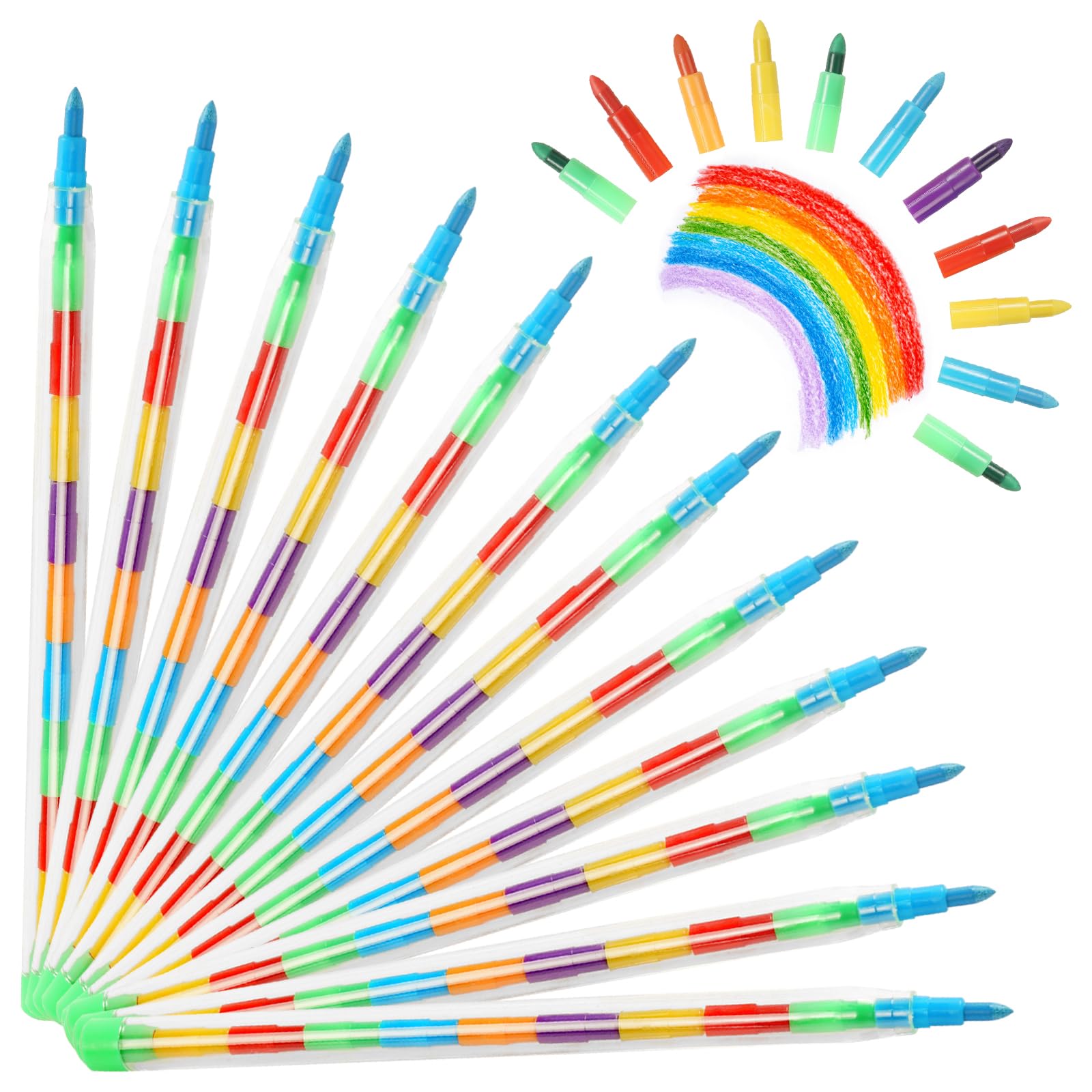 Vicloon 12-Piece Stacking Wax Crayons, Colorful Creativity for School Stationery, Birthday Party Gifts, 11 Colors