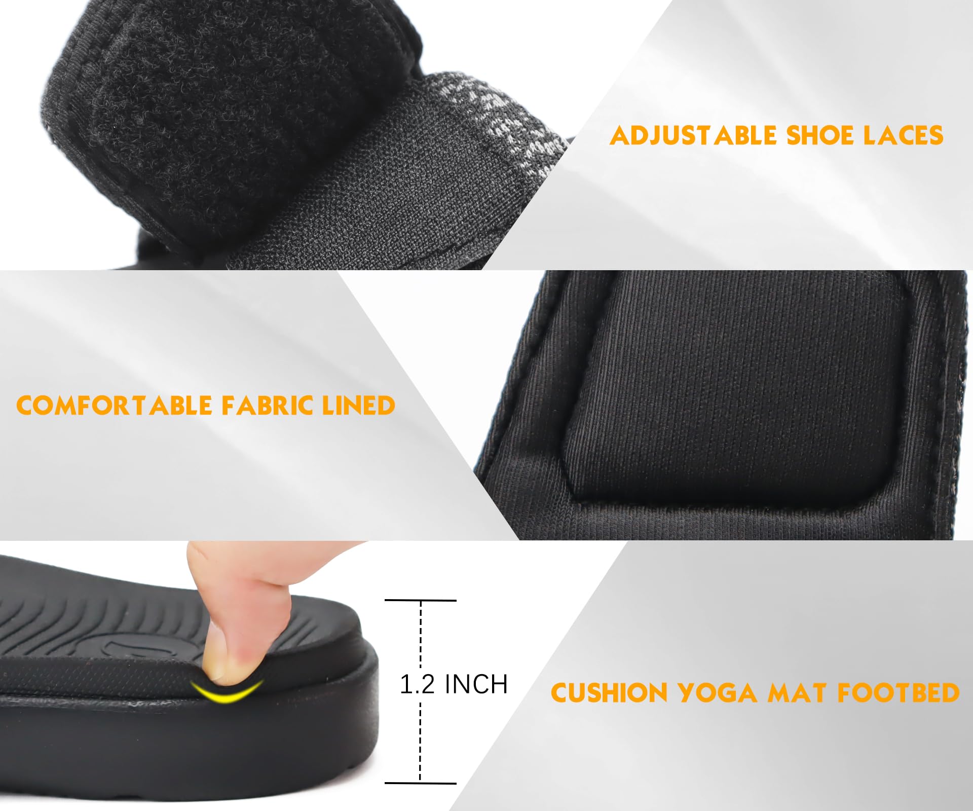ONCAI Schwarz Dusch Badelatschen Herren mit Klettverschluss Offener Zeh Sports Badesandalen Sommer Freizeit Sandalen Hausschuhe Weich Gummifußbett Pantoletten Größe 44 4