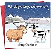 Twizler Funny Christmas Card Scottish Highland Cow - Merry Christmas Card - Scotland Happy Holidays Xmas - Men Christmas for Him Male Husband Son Dad - Women Christmas for Her Female Wife Daughter Mum