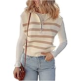 SOLY HUX Women's Striped Sweater Vest Half Zip Collared Sleeveless Knit Fall Casual Tops