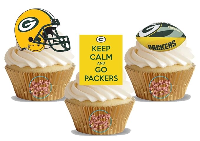 12 X American Football Green Bay Packers Trio Mix Fun Novelty Birthday Premium Stand Up Edible Wafer Card Cake Toppers Decorations Amazon Co Uk Grocery