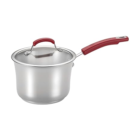 Rachael Ray 3 – 1/2-quart cubierto cacerola, rojo asas, acero