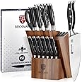 BRODARK Kitchen Knife Set with Block, Full Tang 15 Pcs Professional Chef Knife Set with Built-in Sharpener, Food Grade German Stainless Steel Knife Block Set, Steel-king Series