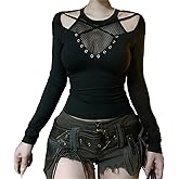 Instobig Punk Rock Top T Shirt Women Goth Grunge Emo Steampunk Y2K Harajuku Gothic Rave 90s Hip Hop Western