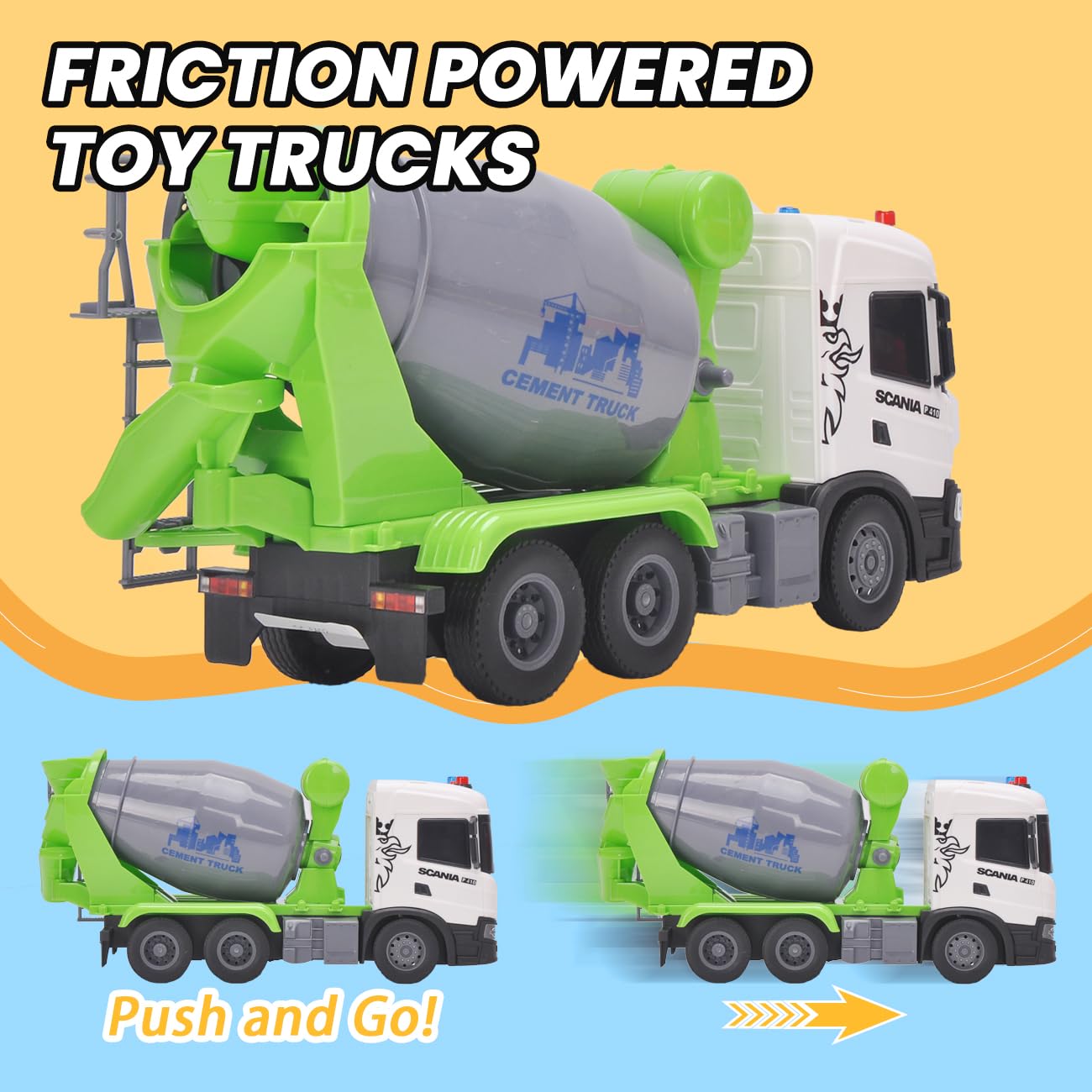 Cheerful Toys Kinder Betonmischer - Scania 30,8cm Betonmisch Fahrzeuge mit Licht und Sound, LKW Mischwagen Lastwagen Spielzeug für Jungen 3 4 5 6 Jahre, groß 5