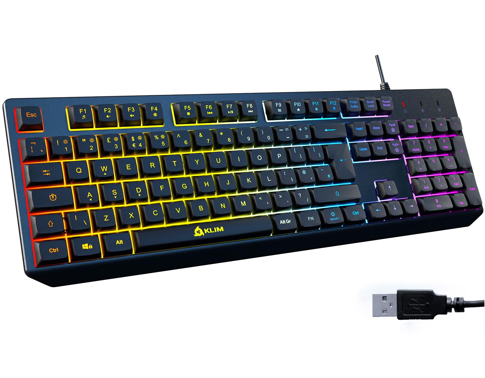 KLIM Chroma Gaming Keyboard UK Layout - Slim, Durable, Ergonomic, Quiet, Water Resistant, Silent Keys, USB - Wired Backlit Keyboard for Laptop PC Mac Gamer PS4 - New Version - Black