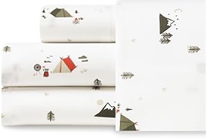 Eddie Bauer - Twin Sheets, Cotton Percale Bedding Set, Crisp & Cool Home Decor (Cascade Camping, Twin)