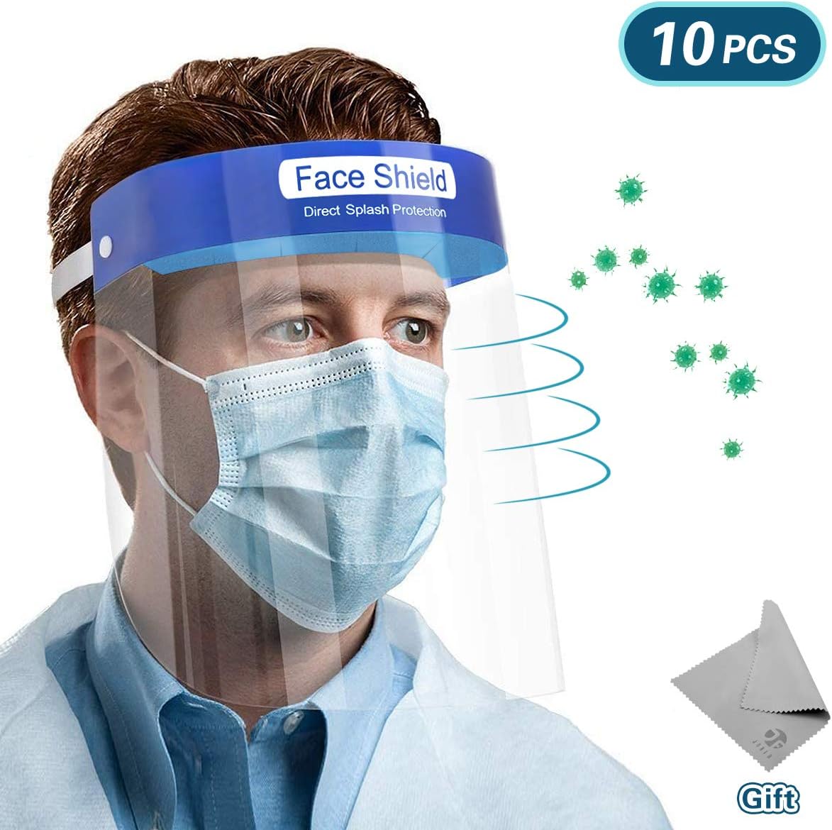 JF JOXFA Face Shield Protect Eyes and Face with Protective Clear Film Elastic Band and Comfort Sponge (10 PCS)