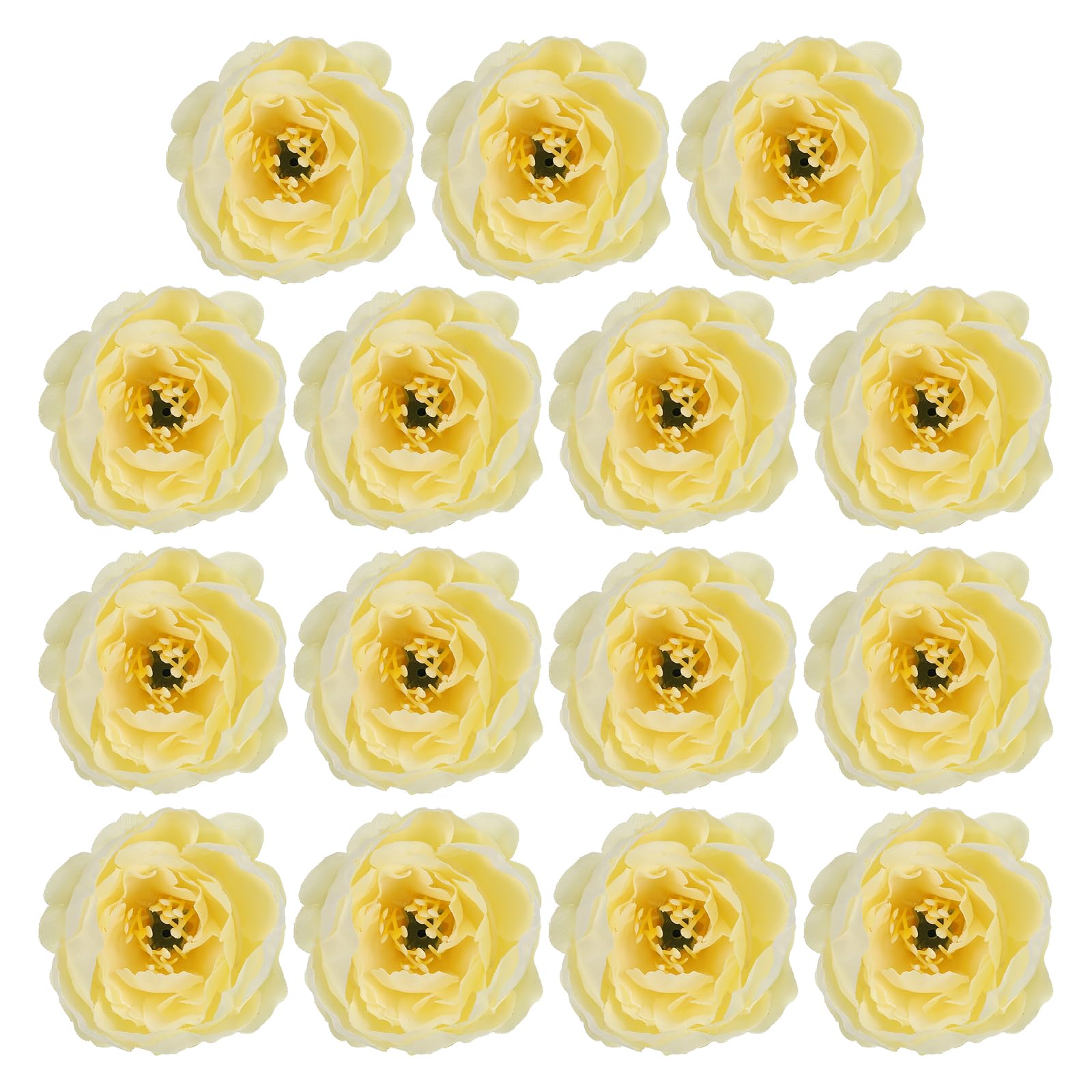 PATIKIL Artificial Flower Head, 15 Pcs Fake Flowers Heads Bulk Silk Peony Heads Simulation Flower for Bouquets Wreaths Wedding Decor, Lemon