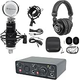 Rockville R-TRACK SOLO USB-C Audio Interface Bundle with RCM03 Mic, PRO-M50 | 24-Bit/192kHz, 2-In/2-Out, XLR/Hi-Z/TRS Inputs, 48V Phantom Power, ASIO Drivers, PRO-M50 Studio Headphones, 3-Items