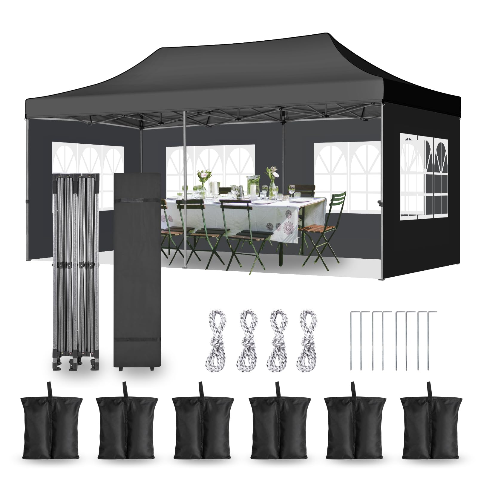 thumbnail image 2 of COBIZI 10x20 Pop Up Canopy Tent – Commercial Heavy Duty Waterproof Gazebo With Thickened Hex Steel Frame, Black 2 of 4
