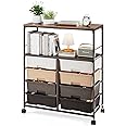 SYKIARIOL 8 Drawers Rolling Storage Cart with Wooden Top, Multipurpose Utility Cart with Opening Shelf & Lockable Wheels, Storage Drawer Cart Organizer for Home Office Craft Room Classroom, Brown