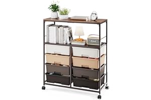SYKIARIOL 8 Drawers Rolling Storage Cart with Wooden Top, Multipurpose Utility Cart with Opening Shelf & Lockable Wheels, Storage Drawer Cart Organizer for Home Office Craft Room Classroom, Brown