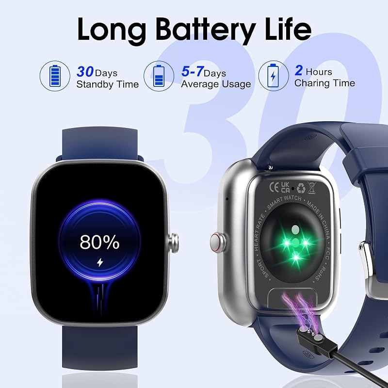 Smartwatch Damen Herren, 1,91" HD Touchscreen Smart Watch mit Telefonfunktion, 112+ Sportmodi Sportuhr, IP68 Wasserdicht Fitnessuhr mit Schrittzähler/Herzfrequenzmonitor/Schlafmonitor Stahlblau