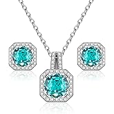 GILIEYER Square Cubic Zirconia Earrings and Necklace Set for Women, 14K White Gold Plated Cubic Zirconia Wedding Jewelry Sets for Bride Bridesmaid Birthstone Jewelry Gifts for Wife Mom