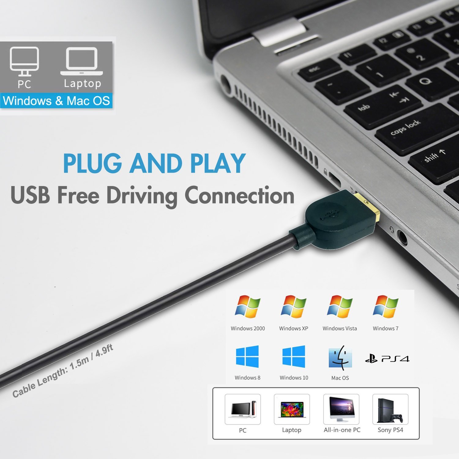 USB Microphone for Computer - Plug&Play Recording Microphone with Mute Button - Compatible with PC, Laptop, Mac, ps4 - Ideal for YouTube,Skype,Gaming,Podcast(1.5m /5ft)