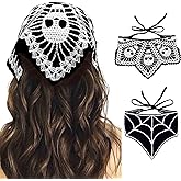 Acenail Black Skull Headbands Crochet Bandanas Headband Web Gothic Head Scarf Halloween Hair Accessories for Women 2Pcs