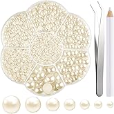 NACHLYNN 6480 Pcs Flat Back Pearl 7 Sizes Half Round Beige Flatback Pearls for Crafts Embellishment Shoes Clothes Bags DIY Making