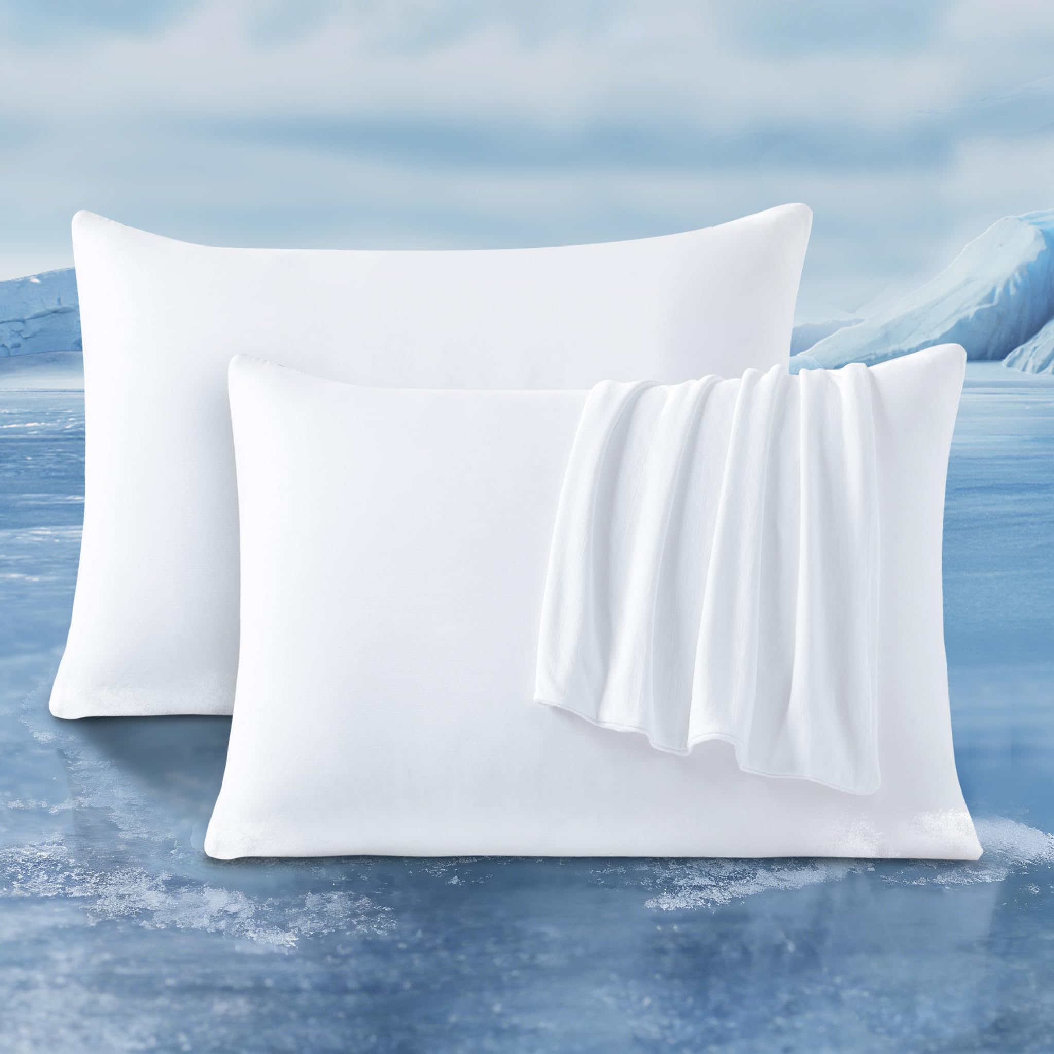 Luxear Cooling Pillowcases for Night Sweats, Cool Pillow Cases with Arc-chill 3.0 Cooling Fiber Q-Max 0.5, Double-Sided Design Soft and Breathable, Machine Washable 50x75cm-White
