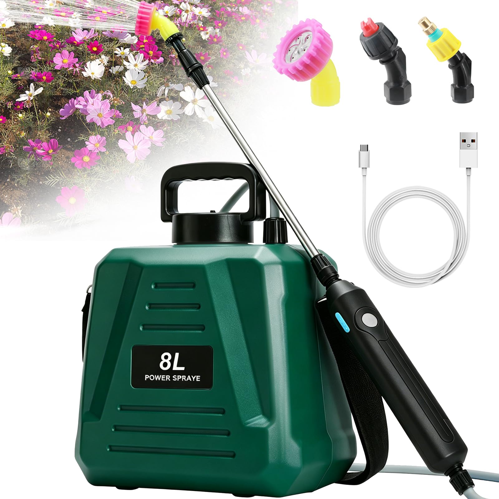 2026 new battery powered sprayer 2 gallon, powerful sprayer with 3 mist nozzles?retractable wand?usb