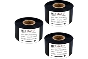 DEFMATE 3 Rolls 30mm x 100m Black Hot Stamping Foil Thermal Transfer Ribbon Resin for Coder Printer Machine, Black Color Ribb