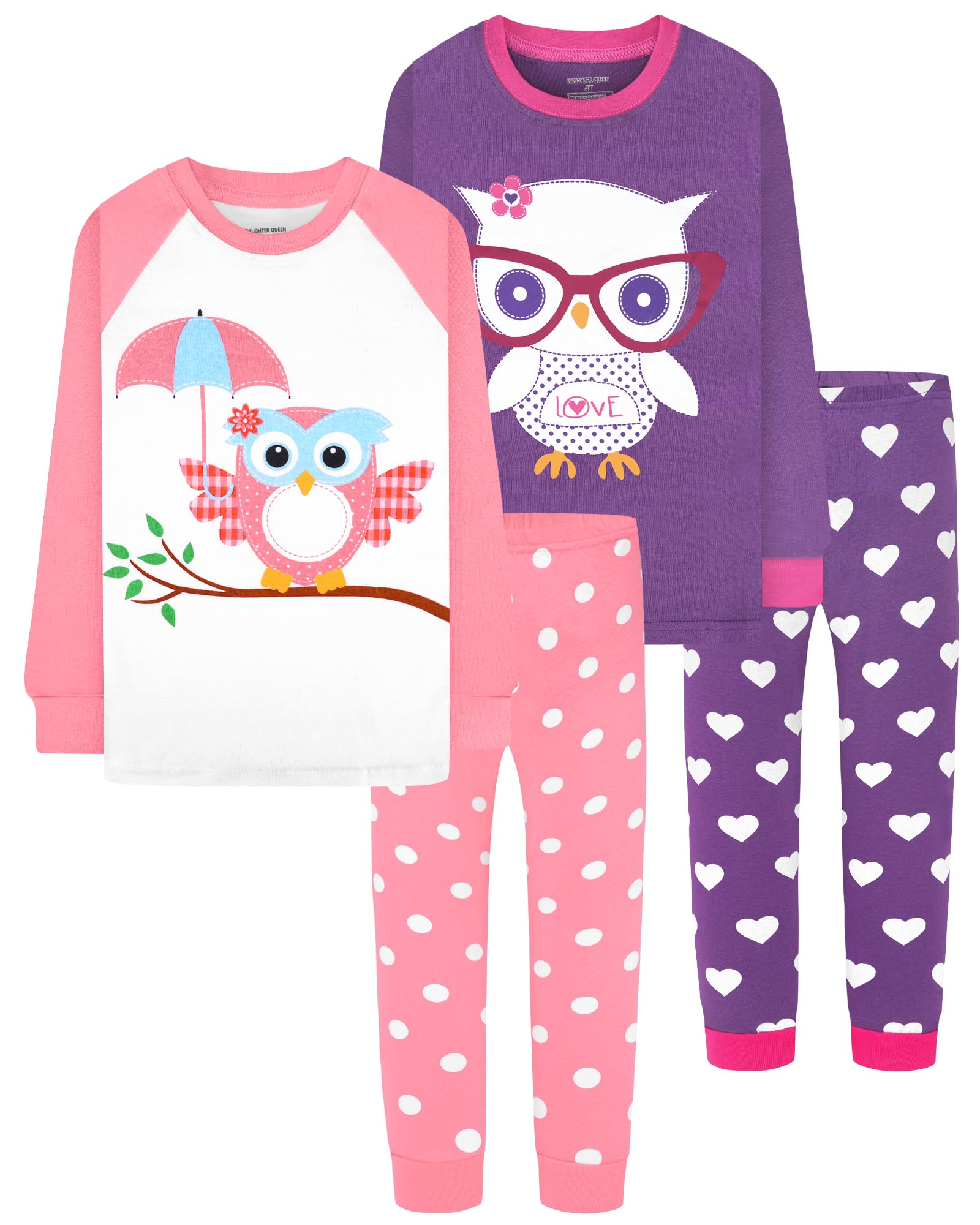 DAUGHTER QUEEN Owl Pajamas for Girls Toddler Kids 100% Cotton Pjs 3T Children Pj Sets Jammies Sleepwear Clothes Size 3 Years Outfits Pyjamas Shirts Pijamas Ninas Image