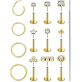 Xnsjeyy 20G 18G 16G Threadless Flat Back Earrings Nose Studs 316L Surgical Steel Tragus Forward Helix Conch Cartilage Lobe Earrings Stud Medusa Labret Lip Ring Piercing Jewelry Hoops For Women Men