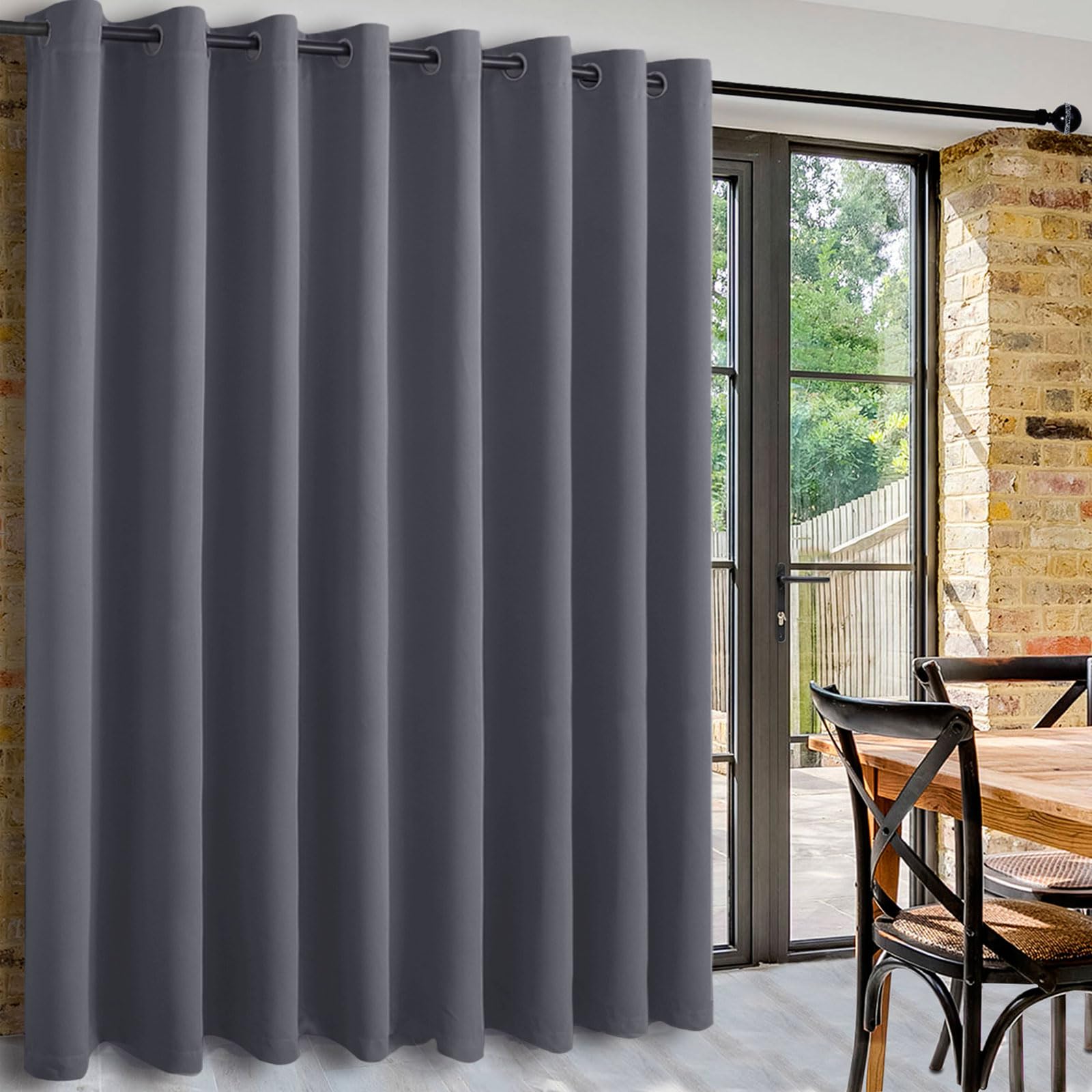 DWCN Grey Blackout Curtains Thermal Insulation Door Curtain, Wide Room Divider Curtain for Hotel Office 1 Panel, Dark Grey, 180 x 108 inch Width by Length