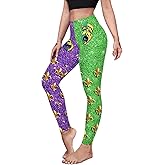 Eciodci Women's Mardi Gras Leggings 3D Printed Mask Fleur De Lis High Waist Stretchy Carnival Party Tight Pants for Women