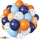 HILAVO Dog Paw Balloons Orange and Blue 60pcs 12 Inch Paw Print Puppy Balloons Navy Blue Pastel Orange Beige Latex Helium Balloon for Boys Paw Space Theme Baby Shower Blue Birthday Party Decorations