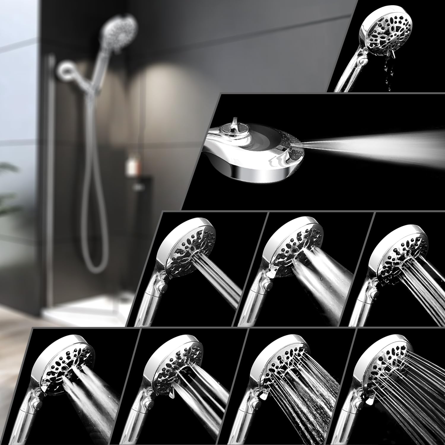 Handheld Shower Head with Filter: INAVAMZ 10 Spray Modes Shower Head High Pressure with ON/OFF Pause Switch, 15 Stage Shower Water Filter for Hard Water Remove Chlorine and Harmful Substances