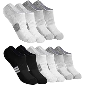 5 Pairs Women's Low Cut No Show Socks, Non-Slip Athletic Cotton Invisible Socks, Black/White/Gray, US 6-9