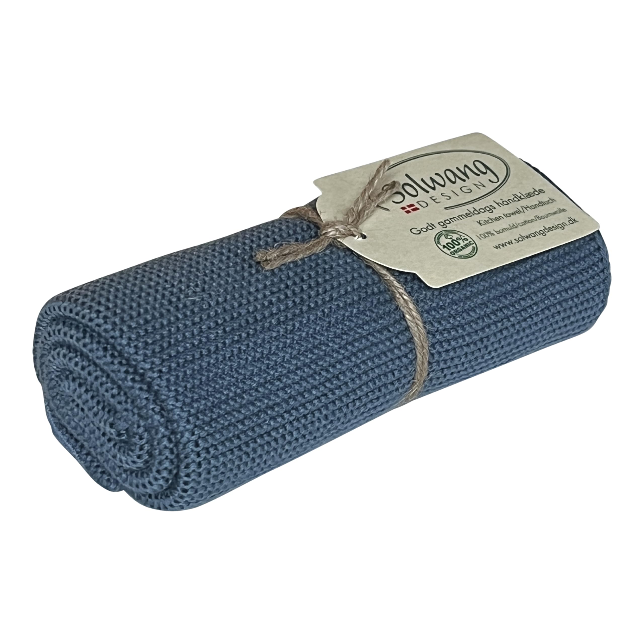 Solwang 100% Organic Cotton Kitchen Hand Towels Made in India | Danish Design (Organic Dark Rustic Blue - 102)