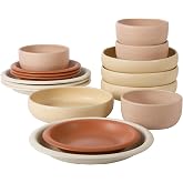 Bloomhouse Corsica Clay Dinnerware Set - Stackable Colorful Boho Reactive Glaze Plates and Bowls Set -2 Time Oprah's Favorite Things Brand- 16 Piece (Service for 4)- Matte Assorted Pottery Colors