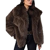 Wyeysyt Womens Faux Fur Coat Cropped Fluffy Shaggy Jacket Lapel Winter Warm Furry Short Coat