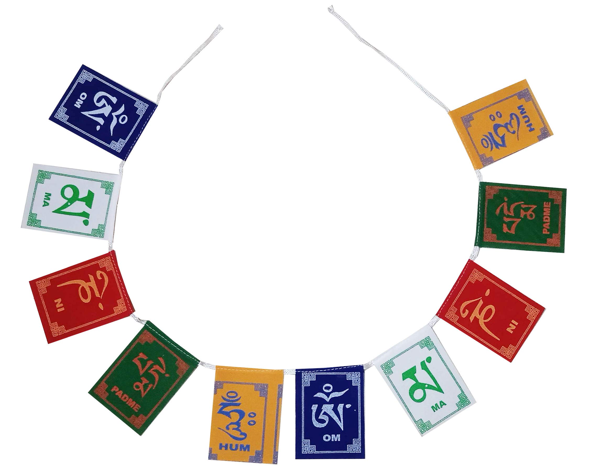 Purpledip Cloth Tibetan Flag for Car or Wall: Om Mani Padme Hum Mantra Chant String, Big (12301A)