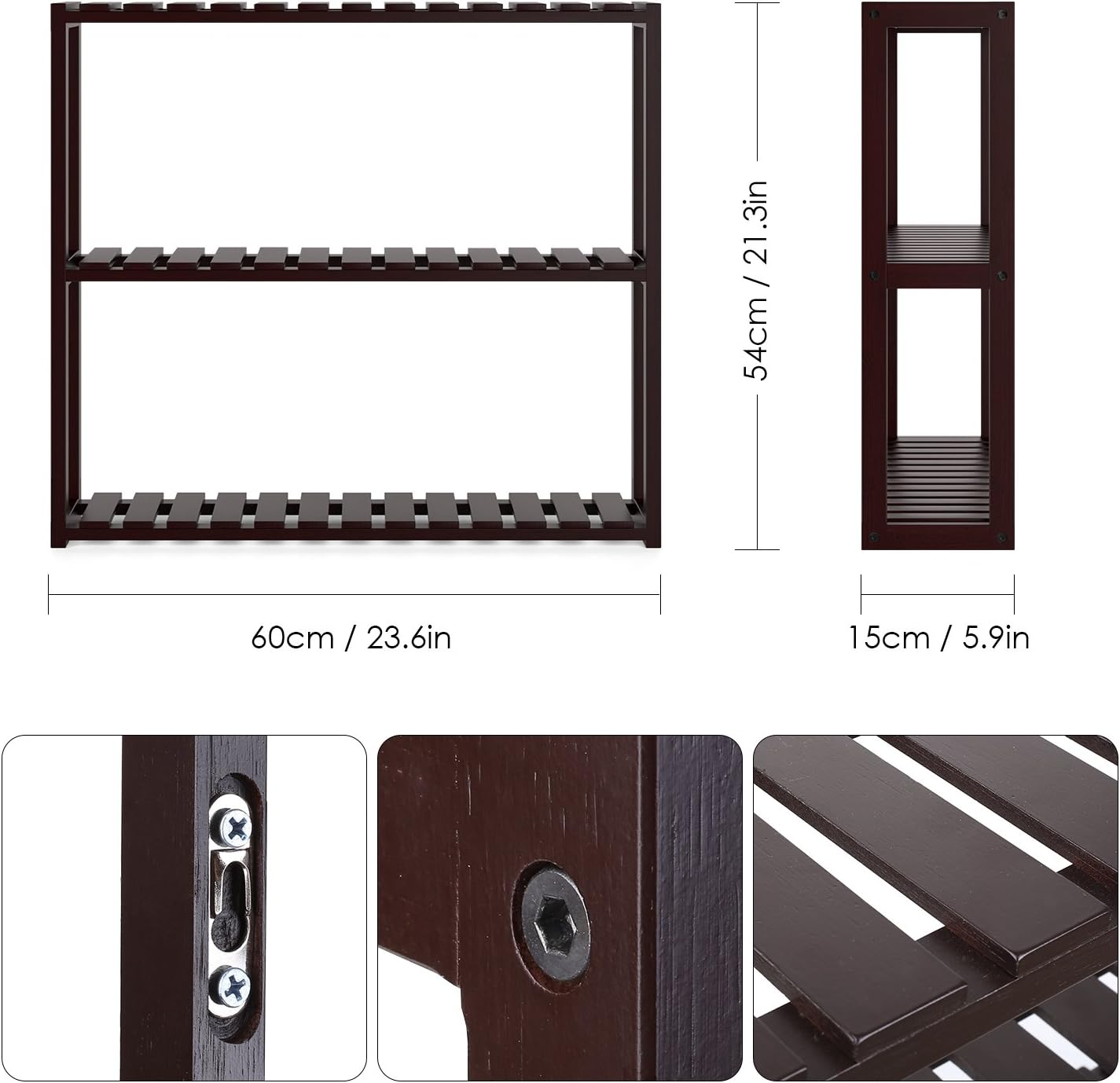 HOMFA Bamboo Bathroom Shelf 3-Tier Multifunctional Adjustable Layer Rack Wall Mounted Utility Storage Organizer Towel Shelves Kitchen Living Room Holder Dark Brown: Home Improvement