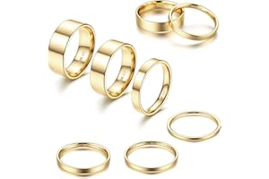 ADRAMATA 1-8mm 14K Gold Plated Rings Stacking Rings for Women Stackable Rings Thin Band Rings Plain Pinky Thumb Finger Rings Trendy Mid Statement Rings Comfort Knuckle Rings Set