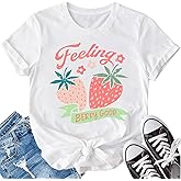 LBP Strawberry Shirt Womens Cute Fruit T-Shirt Girls Fruit Lover Shirt Feeling Berry Good Graphic Tees