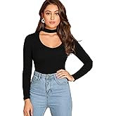 Floerns Women's Choker Neck Cutout Keyhole Sexy Long Sleeve Tee Shirts Tops