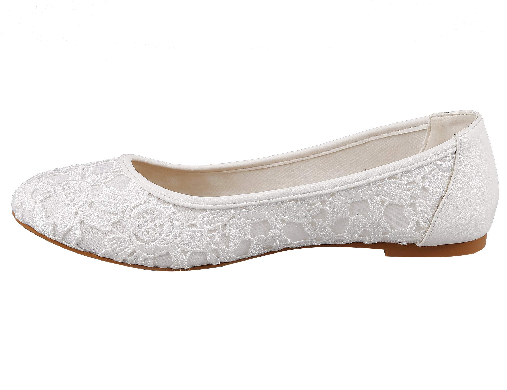 Greatonu Women's Flats Cut Out Round Toe Slip On Floral Ballet Flat Comfortable Lace Flats Dressy - Image 4