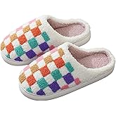 Halloween Christmas Slippers Checkered Scuff for Women and Men Holiday Indoor Bedroom Fluffy Warm Fleece Slippers Winter Soft Cozy Home Non-Slip Soft Plush Slip-on Wool Lined House Shoes