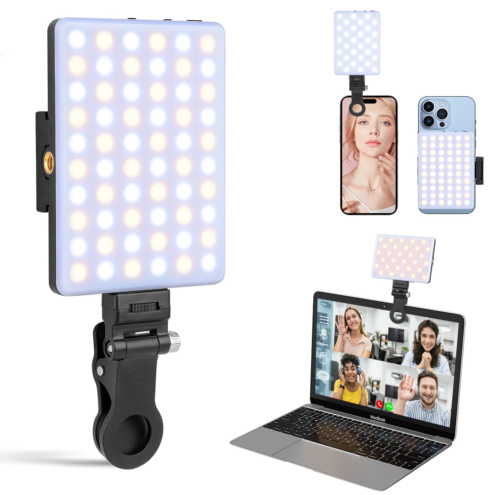 XINBAOHONG Rechargeable Clip Fill Video Conference Light, Selfie Light for Phone Android Camera iPad Laptop LED Phone for Makeup TikTok Selfie Vlog
