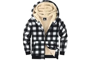 V VALANCH Boys Flannel Jacket Hooded Fleece Lined Zip-up Hoodies Plaid Coat for Kids