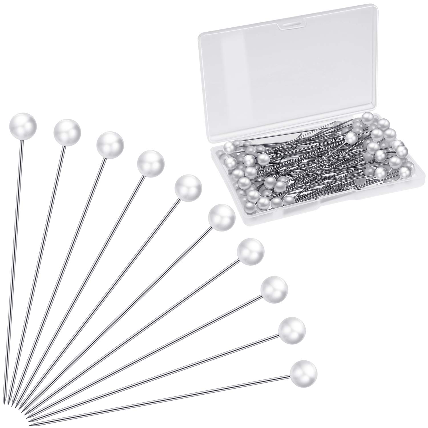 Corsage Boutonniere Pins Faux Pearl White Wedding Head Straight Bouquet Pins for Sewing Craft Wedding Decorations(100 Pieces)