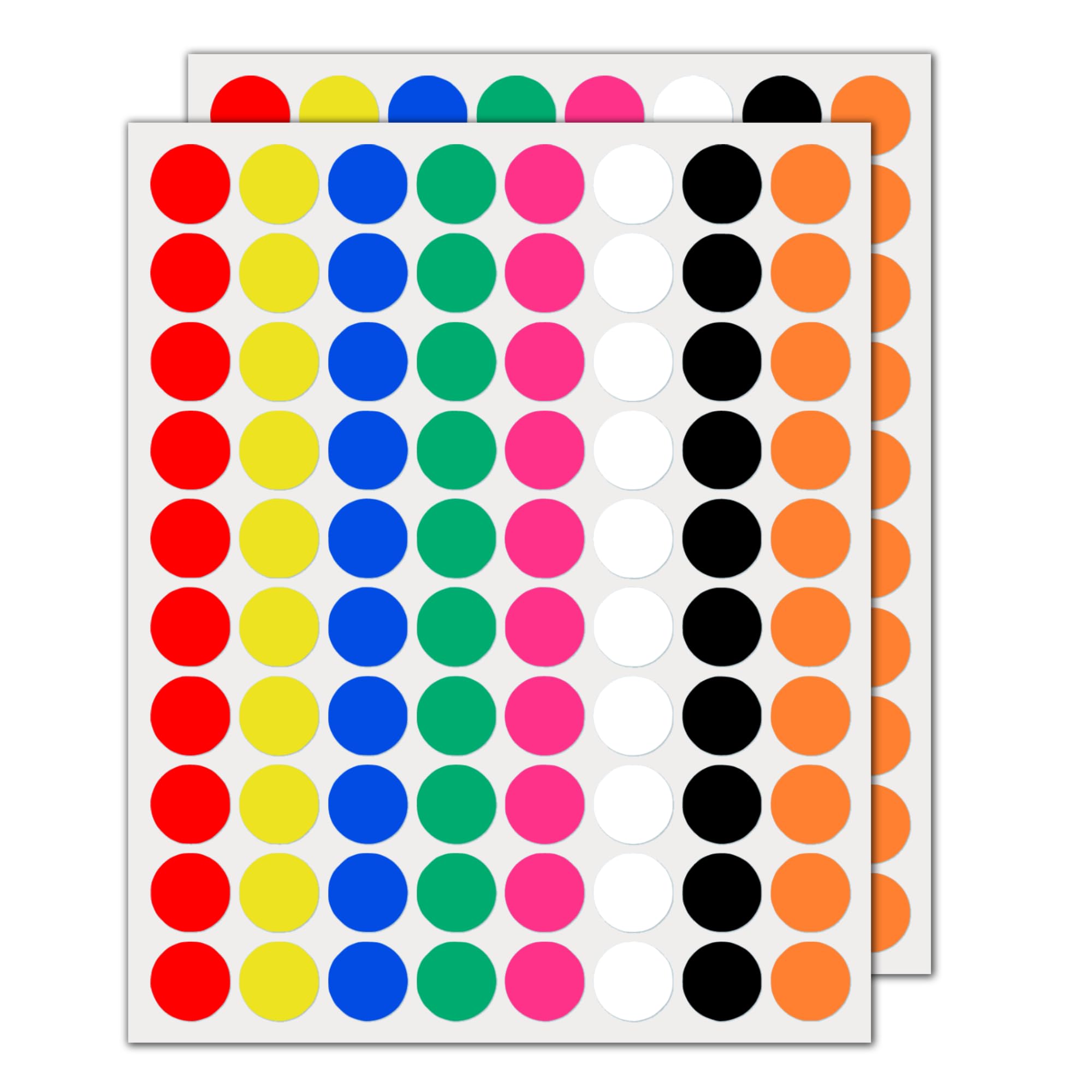 6000 Pack, 20mm Round Coloured Dot Stickers Circle - 8 Colours