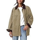 GTLIAE Barn Jackets for Women 2025 Fall Oversized Utility Cotton Coat Corduroy Collar Vintage Workwear with Pockets(Khaki-M)