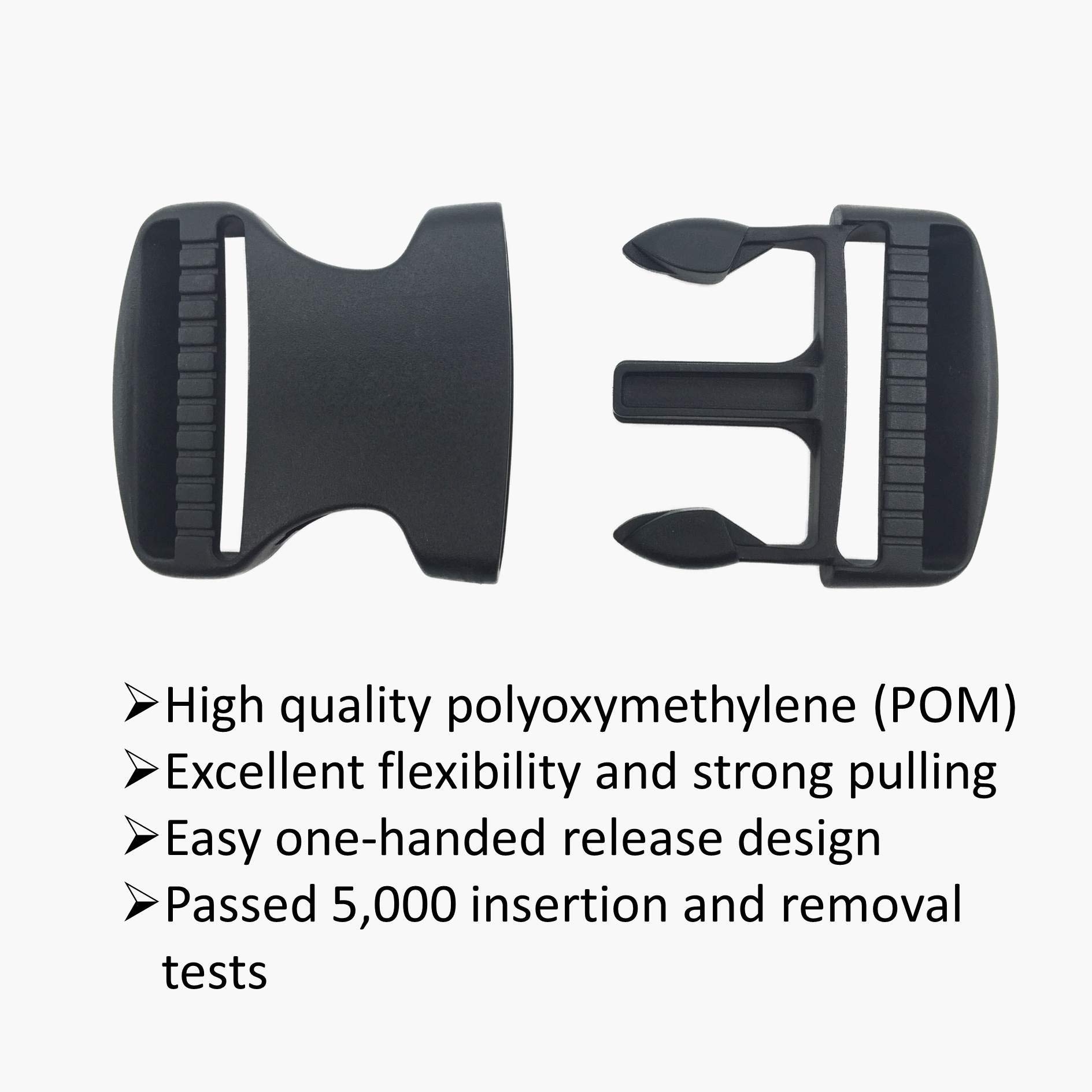 2 Set 2 Inch Flat Dual Adjustable Plastic Quick Side Release Plastic Buckles and Tri-glide Slides for Luggage Straps Pet Collar Backpack Repairing (Black, Fit For 2”/50mm Webbing Straps)